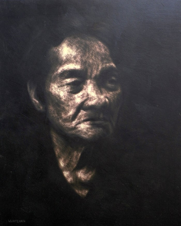 Banh Mi Lady #2, 80x60cm, sandpaper scratched into acrylic on board, 2013