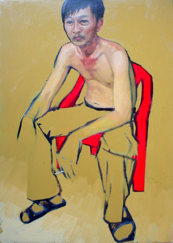 BBQ Man in Red Chair 1, 70x50cm, oil on canvas, 2013