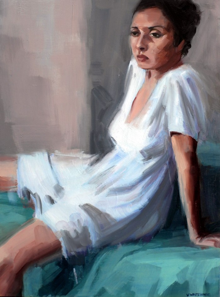 Girl on Foot of Bed #2, 70x50cm, oil on canvas, 2013