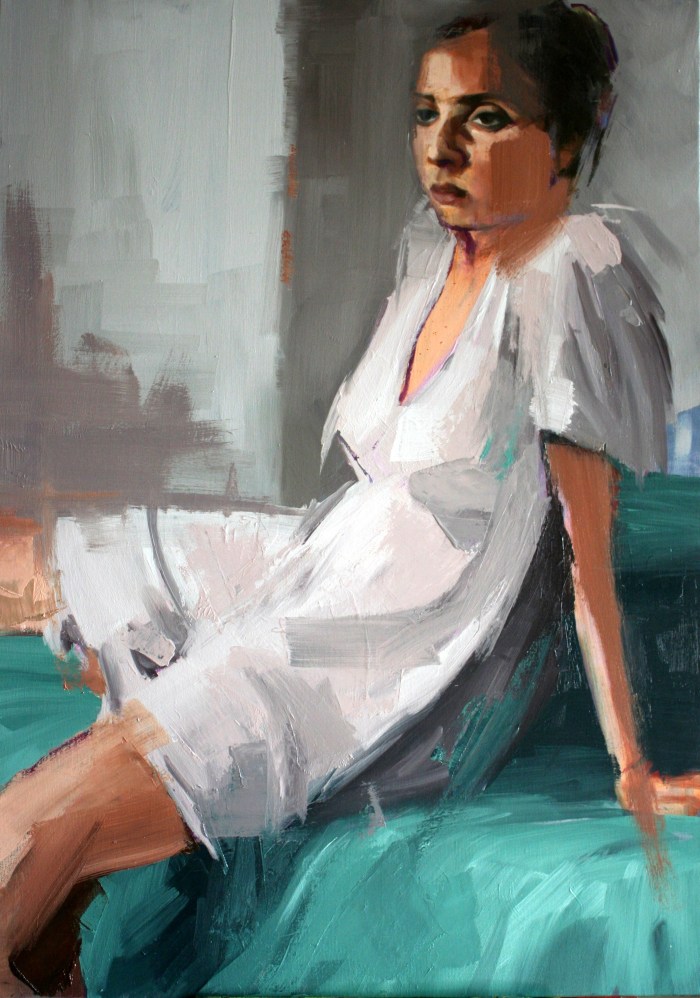 Girl on Foot of Bed #3, 70x50cm, oil on canvas, 2013