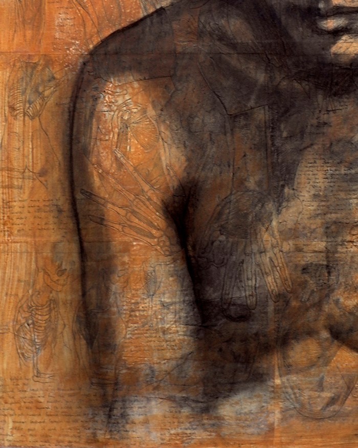 Inner Workings #1, 81x62cm, acrylic, charcoal, & collage on board, 2012 detail 3