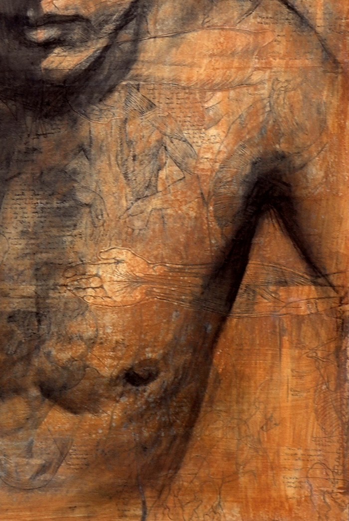 Inner Workings #1, 81x62cm, acrylic, charcoal, & collage on board, 2012 detail 4