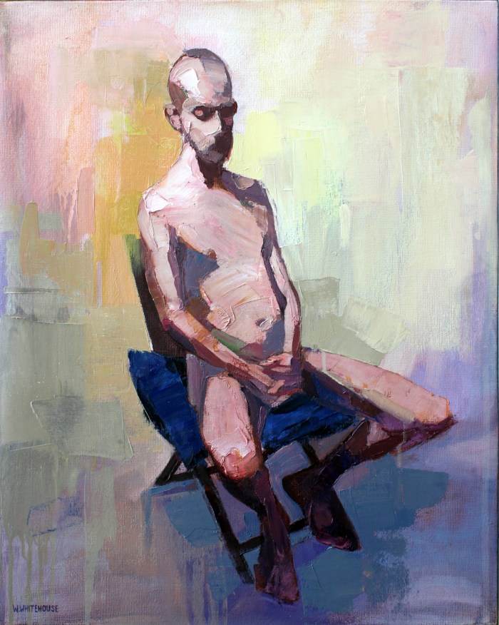 Man on Chair with Blue Pillow, 50x40 cm, oil on canvas, 2015