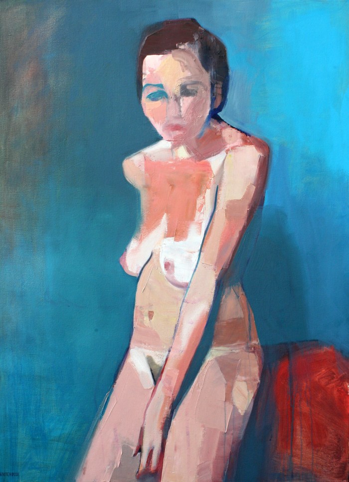 Woman with Blue Background, 80x60 cm, ink and oil on canvas, 2015