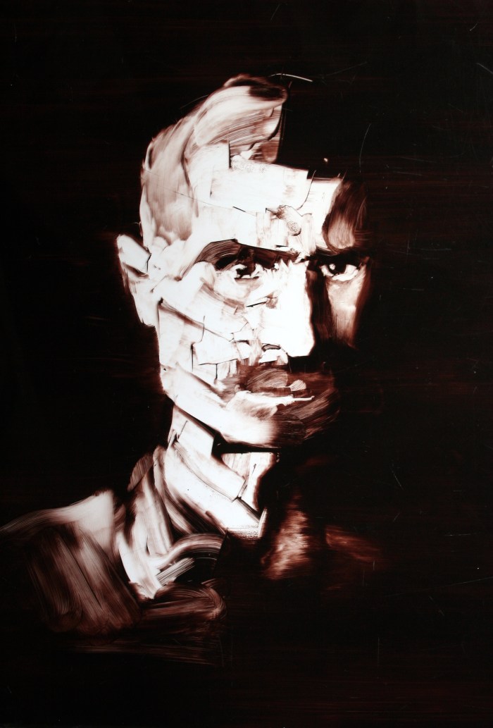 Prisoner of War #3, 40x27 cm, oil on glass over foam board, 2015