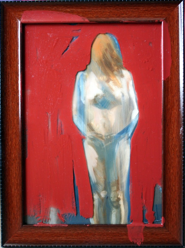 Frame Series (#1), 35.5x26.5 cm, oil, spray paint, polycarbonate, and oxide primer on frame, on canvas, 2016