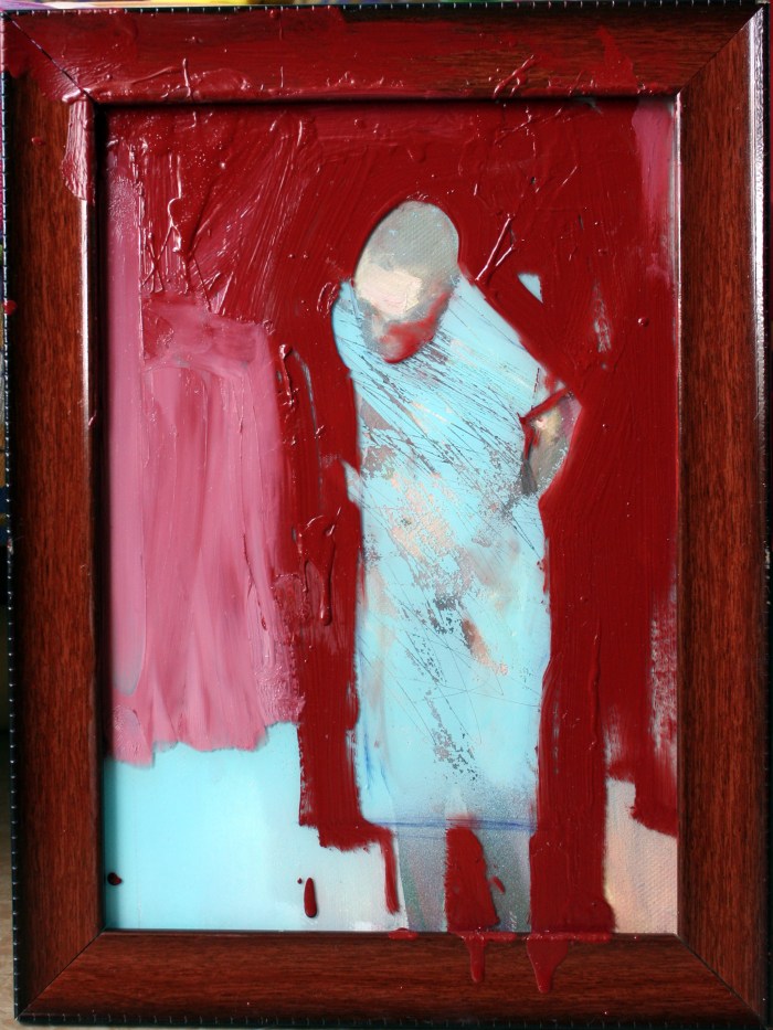 Frame Series (#2), 35.5x26.5 cm, oil, spray paint, polycarbonate, and oxide primer on frame, on canvas, 2016