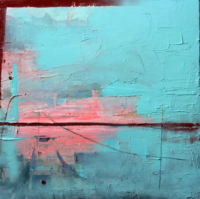 Pink and Blue Haze 40x40 cm, oil, oxide primer, and spray paint on canvas, 2016